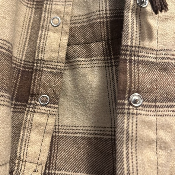 AC DC Back in Black Plaid Hoodie flannel up cycle crop pilling raw hem - Picture 5 of 5